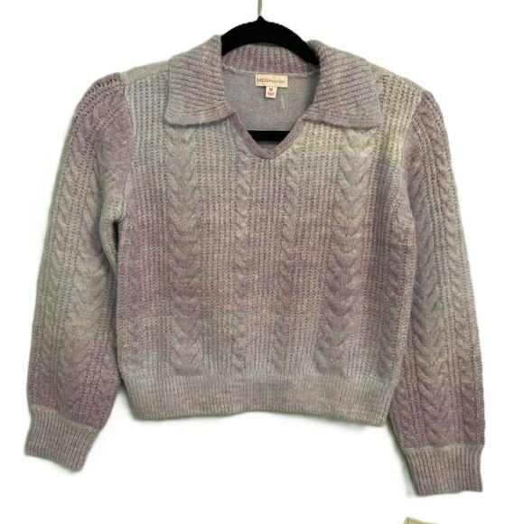 NWT Design History Ombre Cable Knit Long Sleeve V-neck Collar Sweater-Girls M - Picture 1 of 14